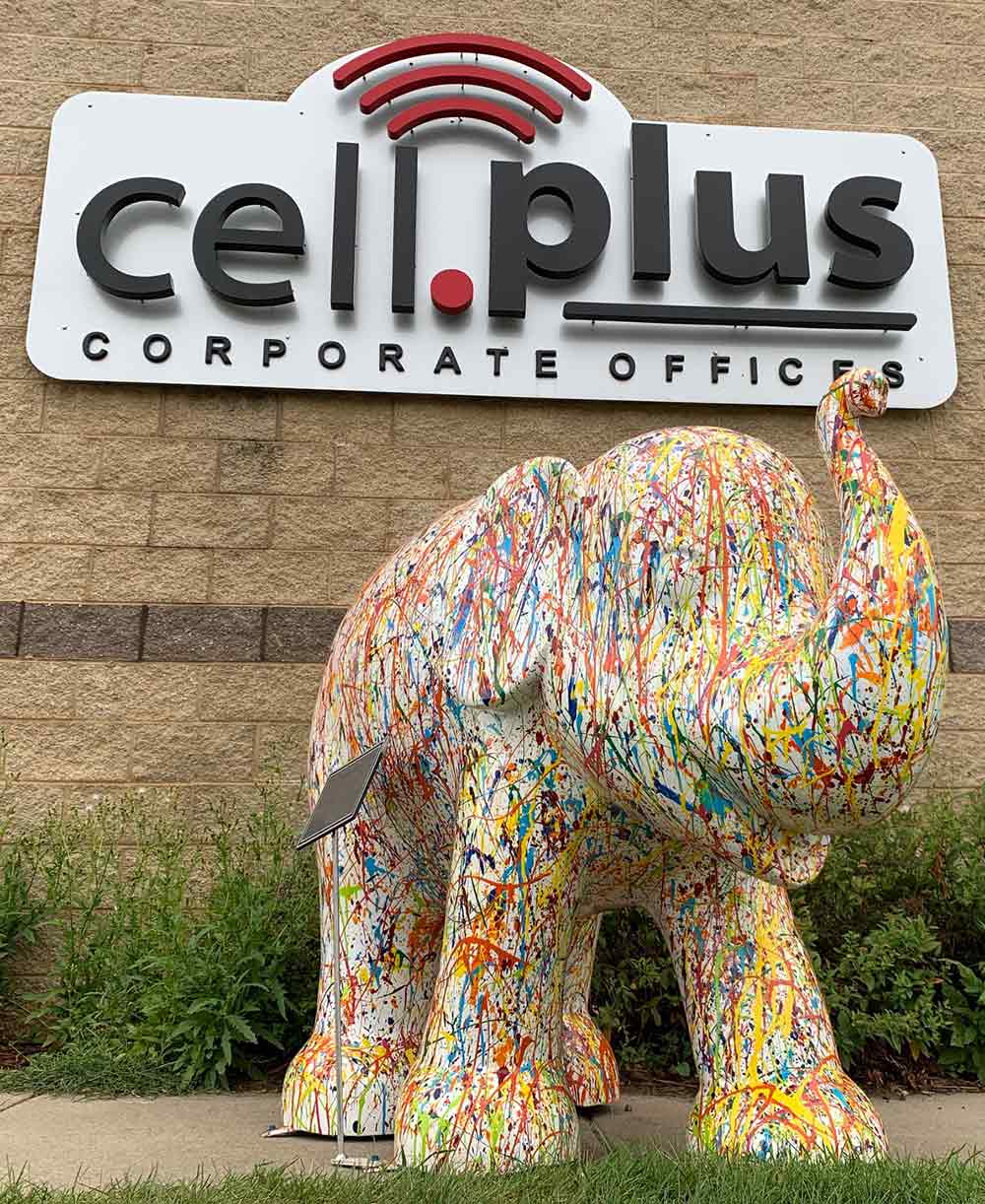 Painted Fiberglass Elephant Outside Cell Plus