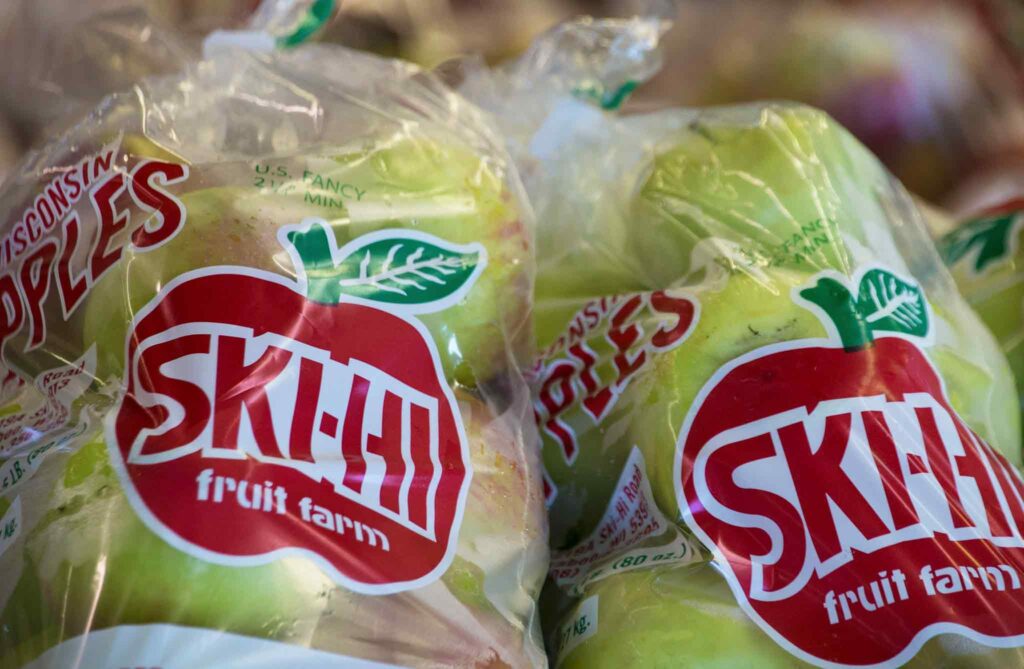 Bag of green Ski Hi apples